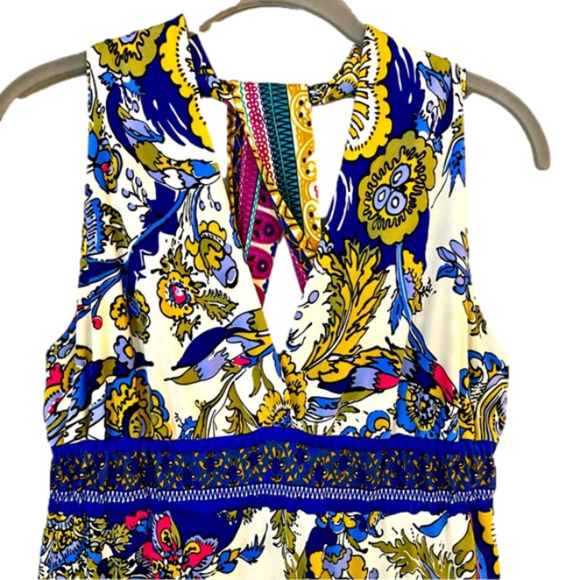 HALE BOB Top V-Neck Halter T-Back 100% Silk Floral Paisley Blue Gold Wom… - Picture 3 of 9